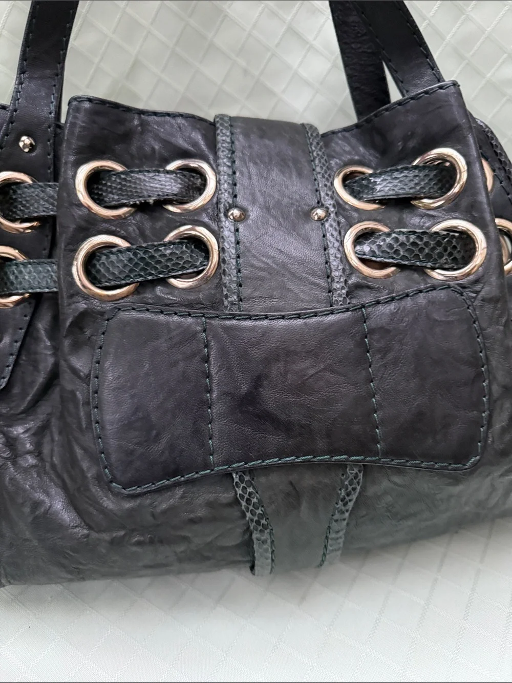 Jimmy Choo Dark Green Leather Shoulder Bag with Gold Hardware - Picture 6 of 13